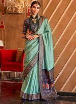 Silk Mint Blue Festival Wear Foil Printed Saree